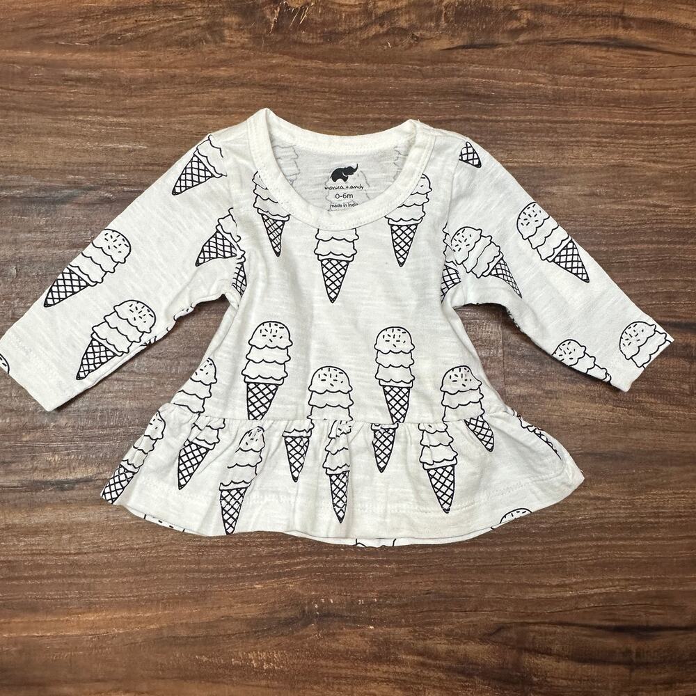 NWT Monica & Andy Ice Cream Print Peplum Top Shirt Newborn Baby Girl 0-6 Months